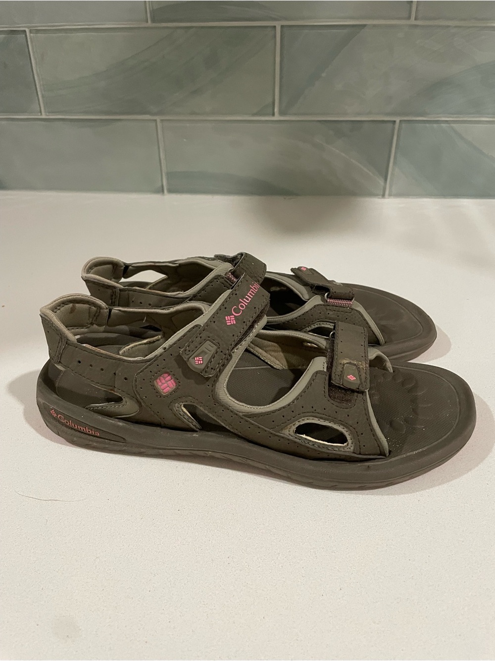 Columbia Kids Olive Green Sandals with Pink Accents